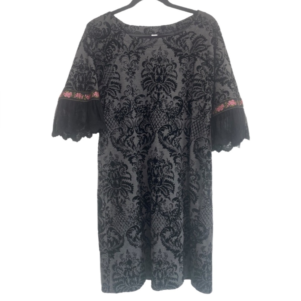 Uncle Frank Ivy Jane Gray Velvet Burnout Dress with Lace Ruffle Cuffs